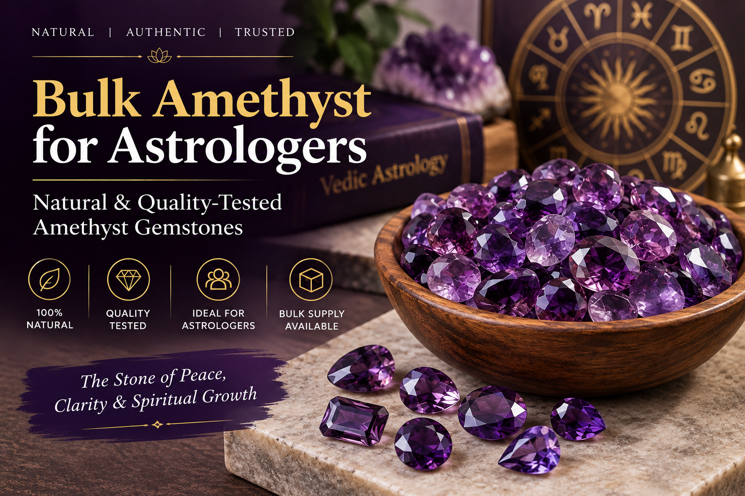 Source bulk Amethyst for astrologers from Jaipur. Explore natural, quality-tested Amethyst gemstones in different sizes and cuts